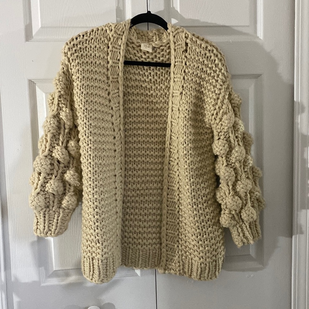 Blush BJ Beige Bubble Sleeve Knit Cardigan
